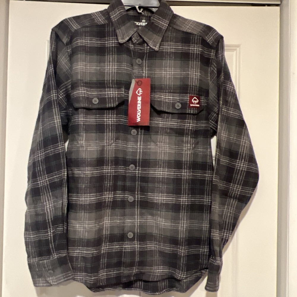 NWT Wolverine Men Glacier Heavyweight Long‎ Sleeve Flannel Shirt S Gray Plaid